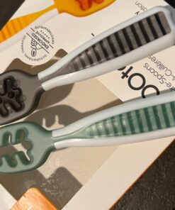 NumNum Baby Spoons Set, Pre-Spoon GOOtensils for Kids Aged 6+ Months - First Stage, Baby Led Weaning (BLW) Teething Spoon - Self Feeding, Silicone Toddler Food Utensils - 2 Spoons, Gray/Green Storm Gray/Glacier Green 30 71 zWgdkGoL