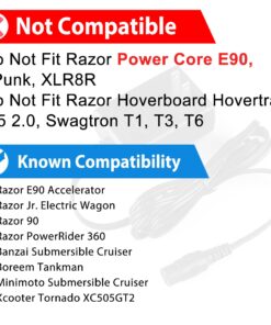12V 1A Scooter Battery Charger for Razor E90, PowerRider 360, Jr. Electric Wagon, Boreem Tankman, Mambo Liberty 312, Xcooter Tornado XC505GT2, Minimoto Submersible Cruiser, Replacement W13111401014 9 71 zu1LOTUL