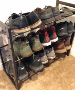 SONGMICS 3-Tier Shoe Rack Storage, Adjustable Metal Mesh Shoe Organizer Stand, Flat/Angled Stackable Shoe Rack Shelf for 9-12 Pairs, Shoe Tower for High Heels, Sneakers, Bronze, 12.1" x 29.1" x 24.7" 34 710 1anChuL