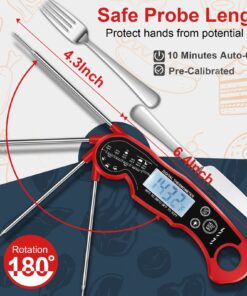 Meat Thermometer Digital for Grilling and Cooking - ANDAXIN Waterproof Ultra-Fast Instant Read Food thermometers with Backlight & Calibration for Kitchen, Deep Fry, BBQ, Grill(Red/Black), LCD Red 20 710 ZhDIJYL