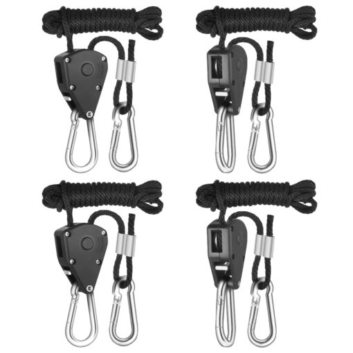 iPower GLROPEX2 2-Pair 1/8 Inch 8-Feet Long Heavy Duty Adjustable Rope Clip Hanger (150lbs Weight Capacity) Reinforced Metal, 2 Pairs, Black