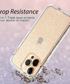 Coolwee Crystal Glitter Full Protective Case Compatible iPhone 13 Pro Max Heavy Duty Hybrid 3 in 1 Rugged Shockproof Women Girls Transparent Compatible Apple iPhone 13 Pro Max 6.7 inch Clear Sparkle 24 7104QBT6hNL
