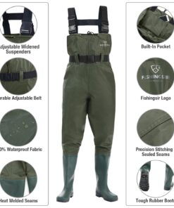 FISHINGSIR Fishing Waders for Men with Boots Womens Chest Waders Waterproof for Hunting with Wading Belt M06/W08 Green 11 71067NqtV8L