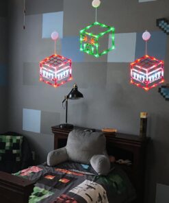 Bupelo Pixel Game Themed Decorations, 3 Pack Creeper & TNT Window Lights with Suction Cup Battery Operated, Miner Crafting Birthday Gift Decorations Lights, Kid's Bedroom Ornament Gaming Room Decor 31 7107D6ycOL
