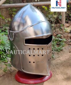 Alternative view of Functional Battle Ready Bascinet Close Combat Helmet 18G Steel Leather chinstraps SCA