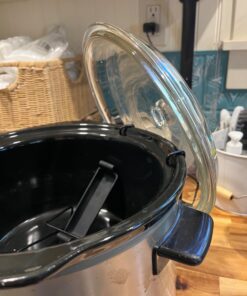 Slow Cooker Lid Holder for Cooking, Hand Free Pot Lid Organizer Fits Most Slow Cookers, Stainless Steel Pot Lid Rack with Silicone Sink Keeps Countertop No Mess (Black, 2 Pack) Black 50 7109wFzwjeL