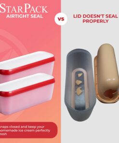 Alternative view of StarPack Long Scoop Reusable Ice Cream Containers with Lids (2-Pack) - Ice Cream Container for Home Made Ice Cream Storage, Soup & Food Storage - Durable Ice Cream Freezer Containers with Style! 2 Pack Cherry Red