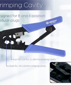 TRENDnet Crimping Tool, Crimp, Cut, And Strip Tool, For Any Ethernet or Telephone Cable, Built-In Cutter And Stripper, 8P-RJ-45 And 6P-RJ-12, RJ-11, All Steel Construction, Black, TC-CT68 23 710B85vycFL