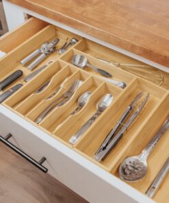 KitchenEdge Premium Silverware, Flatware and Utensil Organizer for Kitchen Drawers, Expandable to 28 Inches Wide, 10 Compartments, 100% Bamboo From 16" to 28" wide Natural Bamboo 20 710BZQTwWlL