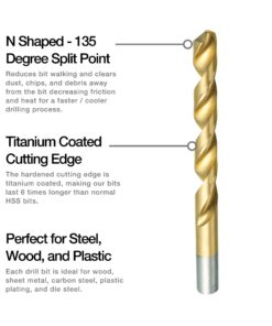 Titanium Drill Bit Set for Metal - 230pc Kit - Coated HSS - From 1/16" up to 1/2 Inch 12 710CDOllaCL