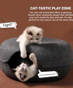Large Cozy Cat Tunnel Bed with Sturdy Zipper Design, Scratch-Resistant and Hand Washable Interior, Ideal cat Tunnels for Indoor Cats up to 25lbs, Dark Grey (24x24x11inches) 9 710CjoMYvGL
