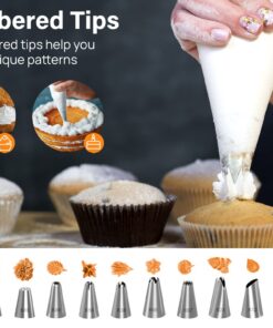 Kootek 71PCs Cake Decorating Supplies Kit with Cake Turntable, 12 Numbered Icing Piping Tips, 2 Spatulas, 3 Icing Comb Scraper, 50+2 Piping Bags, and 1 Coupler for Baking White 27 710DakyZZPL