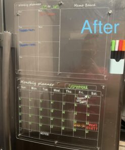 Magnetic Acrylic Calendar for Fridge,2 Pack 12"x16" Clear Fridge Calendar Dry Erase Magnetic Planning Boards Set Includes 6 Colorful Highlight Markers,Magnetic Pen Holder and Erase Towel Monthly Planner+Weekly Planner 34 710DpjQsInL