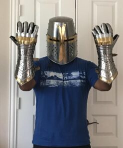 THOR INSTRUMENTS Medieval Articulated Gauntlets with Brass Accents Rustic Vintage Home Decor Gifts Silver 19 710Duz852aL