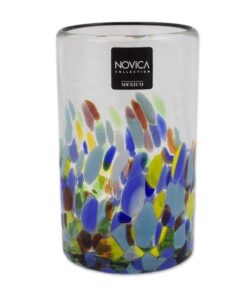 NOVICA Artisan Crafted Recycled Hand Blown Glass Water Glasses, Multicolor, 14 Oz, 'Confetti' (Set Of 6) 16 710EEFQ5QmL