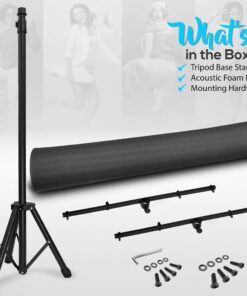 Pyle PSiP24 Acoustic Isolation Absorber Shield Sound Wall Panel Studio Foam and Dampening Wedge with Height Adjustable Stand,Charcoal Gray Single Pack 14 710Ezw6wAOL