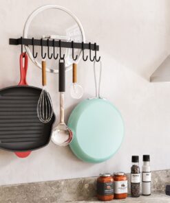 Wallniture Gourmet Kitchen Rail with 10 Hooks, Wall Mounted Wrought Iron Hanging Utensil Holder Rack with Black 17 Inch 21 710GfomPoiL