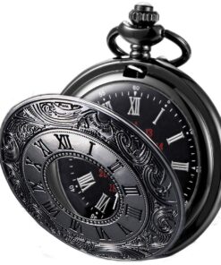 MJSCPHBJK Vintage Pocket Watch for Men Roman Numerals Scale Quartz Pocket Watches with Chain for Xmas Fathers Day Gift Black 20 710GijpOeZL