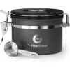 Coffee Gator Stainless Steel Coffee Grounds and Beans Container Canister with Date-Tracker, CO2-Release Valve and Measuring Scoop, Small, Gray 11oz 12 710HYf2NUVL
