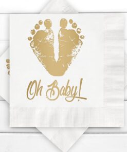 Alternative view of Oh Baby Feet Beverage Cocktail Napkins/Set Of 25 White Paper Napkins With Gold Foil Baby Feet Imprint