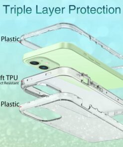 Coolwee Crystal Glitter Full Protective Case Compatible with iPhone 12, Compatible with iPhone 12 Pro Heavy Duty Hybrid 3 in 1 Rugged Shockproof Women Girls Transparent Shiny Clear Bling Sparkle Crystal Bling 26 710Hsruun L
