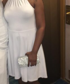 OUGES Women 2023 Summer Halter Neck Sleeveless Flared Swing Dress Wedding Guest Formal Casual A Line Sundress Medium White 14 710HyxDsJ5L