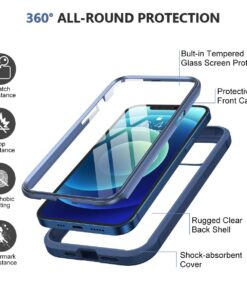 Miracase Glass Case for iPhone 12/ iPhone 12 Pro 6.1 inch (2020), Full-Body Clear Bumper Case with Built-in 9H Tempered Glass Screen Protector for iPhone 12/ iPhone 12 Pro,Dark Blue Dark Blue iPhone 12/12 Pro 6.1'' 28 710K1BPhMqL