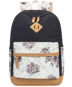 Alternative view of Leaper Girls Cute Floral Canvas Backpack Laptop Backpack Casual Shoulder Bag Satchel Daypack Black Black-floral