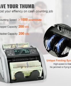 VEVOR Money Counter Machine, Bill Counter with UV/MG/IR/DD/DBL/HLF/CHN Counterfeit Detection, Counting/Value Count/Add/Batch Modes, USD/EUR Money Counting Machine with LCD Display for Small Business 24 710Lb41l1L