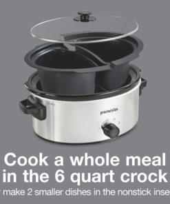 Alternative view of Proctor Silex Double Dish Slow Cooker with 6qt Crock and Dual 2.5qt Nonstick Insert to Cook Two Meals at Once, Dishwasher Safe Pot & Lid, Silver (33563)