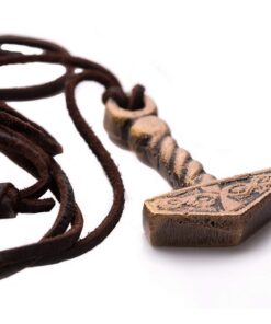 Norse Tradesman Thor's Hammer Necklace - Solid Brass Mjolnir Pendant with Adjustable Genuine Leather Cord 24 710MMQBVchL