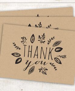 Kraft Leaves Thank You Note Card Pack/Set Of 36 Leaf Wreath Greeting Cards With Blank Inside And Kraft Envelopes Kraft Leaves 13 710OD7StLLL
