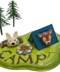DecoSet® Camping Cake Topper, 6 Piece Outdoor Cake Decoration With Bunny and Fox Keepsake Ring And Tent Phone Holder For After Party Fun 5 710PPIRMTTL
