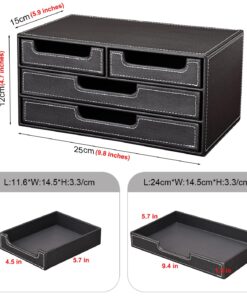 KINGFOM PU Leather Desk Organizer with 4 Drawers Small, Desktop Organizer Drawer for Office Supplies Accessories, Stationery Storage Box Bills Collection Holder Black Small Drawer Black 13 710T8ScvFdL