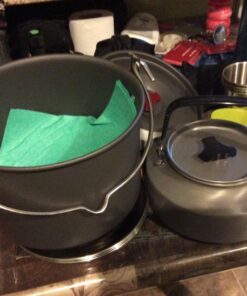 Odoland 22pcs Camping Cookware Mess Kit, Large Size Hanging Pot Pan Kettle with Base Cook Set for 4, Cups Dishes Forks Spoons Kit for Outdoor Camping Hiking Picnic 44 710TrM5jm7L