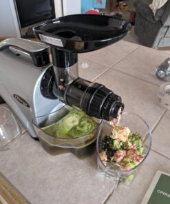 Omega NC800HDS Cold Press Juicer Machine, Vegetable and Fruit Juice Extractor and Nutrition System, Dual-Stage Slow Masticating Juicer, 150 W, Silver 43 710U2D32F L