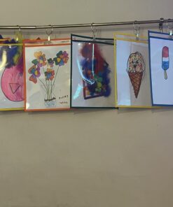 Amazon Basics Heavy Duty Dry Erase Ticket Holder Pockets, Clear Film With Multicolored Fabric Edge, 8.5" X 11", Pack of 25 22 710VlFghZRL