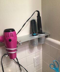 Cavoli Hair Blow Dryer Holder Wall Mounted,Space Aluminum, Nail free glue/Drilling screw, Bathroom Hanging Rack Organizer with 2 Cups double-cup 27 710W9VPamfL