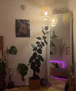 Plug in Pendant Light, Rattan Hanging Lights with Plug in Cord, Hand Woven Bamboo Lampshade Hanging Lamp with 15ft Hemp Rope, On/Off Switch, Plug in Pendant Light Fixture for Living Room Bedroom 35 710XWPkKzSL