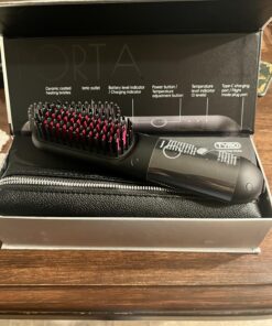 TYMO Porta Cordless Hair Straightener Brush, Portable Mini Straightening Brush for Travel, Negative Ion Hot Comb Hair Straightener for Women, Lightweight to Carry Out, USB Rechargeable, Anti-Scald Black 45 710YmWVOoVL