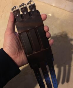 HZMAN Mens Genuine Leather Wide Triple Strap Cuff Wrap Gauntlet Wristband Buckle Fastening Arm Armor Cuff Brown 24 710ZCVYJh9L