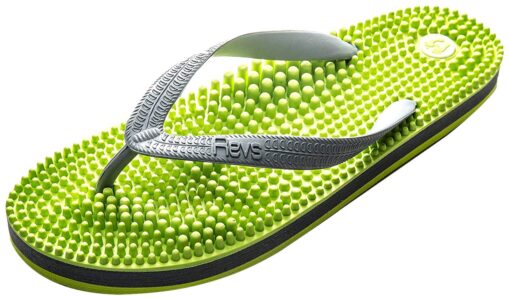 Revs - Lights - Men's and Women's Reflexology Massage Flip Flops 5 Women/4 Men Green Grey