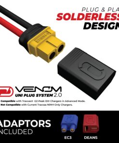 Venom Fly Series 30C 2- Cell 2000 mAh 7.4 V LiPo RC Drone Battery - 14 AWG Wire, LiPo Balance & XT60 Connector - RC Fixed Wing Application Batteries -UNI Plug Adapter Compatible w/Deans, Traxxas & EC3 14 710Zs8ENEL