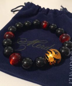 Merdia Men's Tiger Eye Stretch Bracelet Dragon King Pattern Bead(Silver&Yellow) 12MM yellow 15 710aFWap3ML