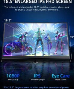 Alternative view of UPERFECT Portable Monitor 18.5 inch 100Hz 100% sRGB 1080P Portable Laptop Monitor w/Smart Cover, VESA & Speakers, Frameless IPS HDR Gaming Monitor USB-C HDMI Travel Second Monitor 18.5-100Hz