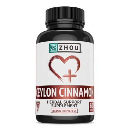 Zhou Ceylon Cinnamon | Supports Heart Health and Joint Mobility | True Cinnamon Native to Sri Lanka | 30 Servings, 60 CT