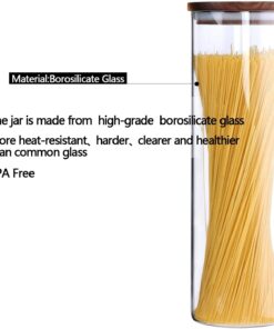 KKC HOME ACCENTS Tall Borosilicate Glass Spaghetti Storage Jar,Pasta Canister,Noodle Holder,Sealed Container with Wooden Lid,63 Fluid Ounces 63floz 12 710bYexCwtL