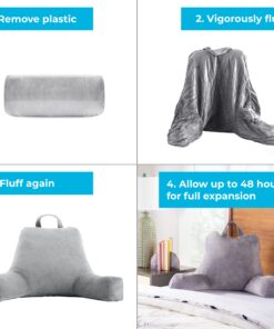 LINENSPA Reading Pillow with Shredded Memory Foam- Back Pillow for Sitting in Bed, Reading, Gaming, Watching TV – Chair Pillow with Arms, Dorm Room Essentials, Stone Standard 29 710blxP4TvL