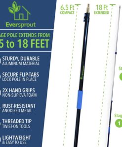 EVERSPROUT 6.5-to-18 Foot Telescopic Extension Pole (25 Ft Reach) | Lightweight Sturdy Aluminum | Easy Flip-Tab Lock Mechanism | Twist-On Metal Tip works for Squeegee, Duster, Paint Roller (pole only) 18' Pole 12 710c6aylWlL