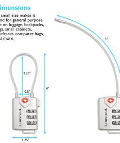 Lumintrail TSA Approved Lock for Luggage or Suitcase, Easy-to-Read 3 Digit Personalized Combination, Metal Travel Suitcase Luggage Lock, Silver, with a 4-FT Braided Steel Cable (2 Pack) Silver, 2 Pack (Lock & Cable) 14 710cccVXUgL